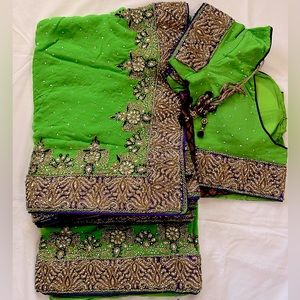 Green party wear saree